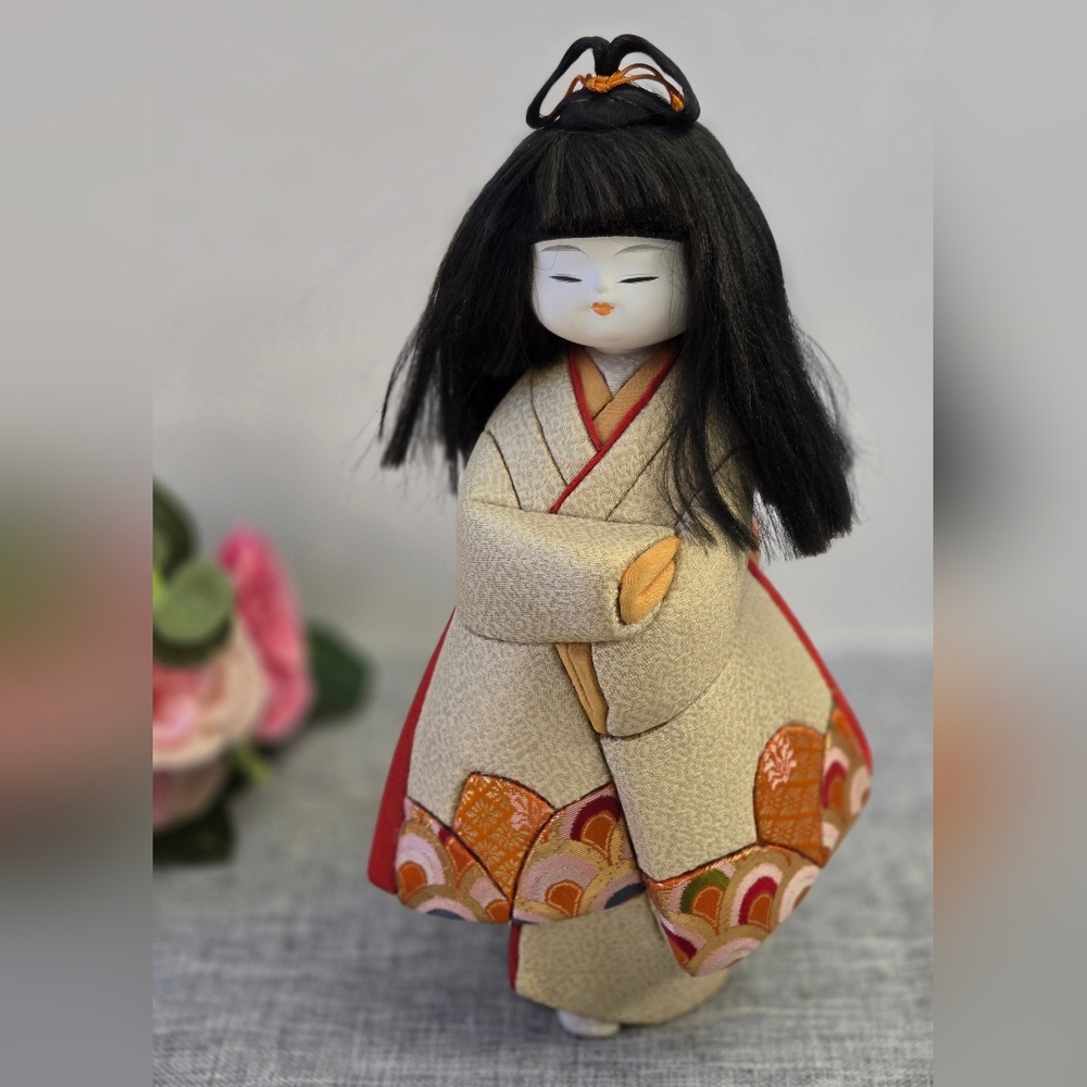 Vintage Japanese Kimekomi Girl Doll Traditional Folk Craft Japan 10.5"‎ Tall